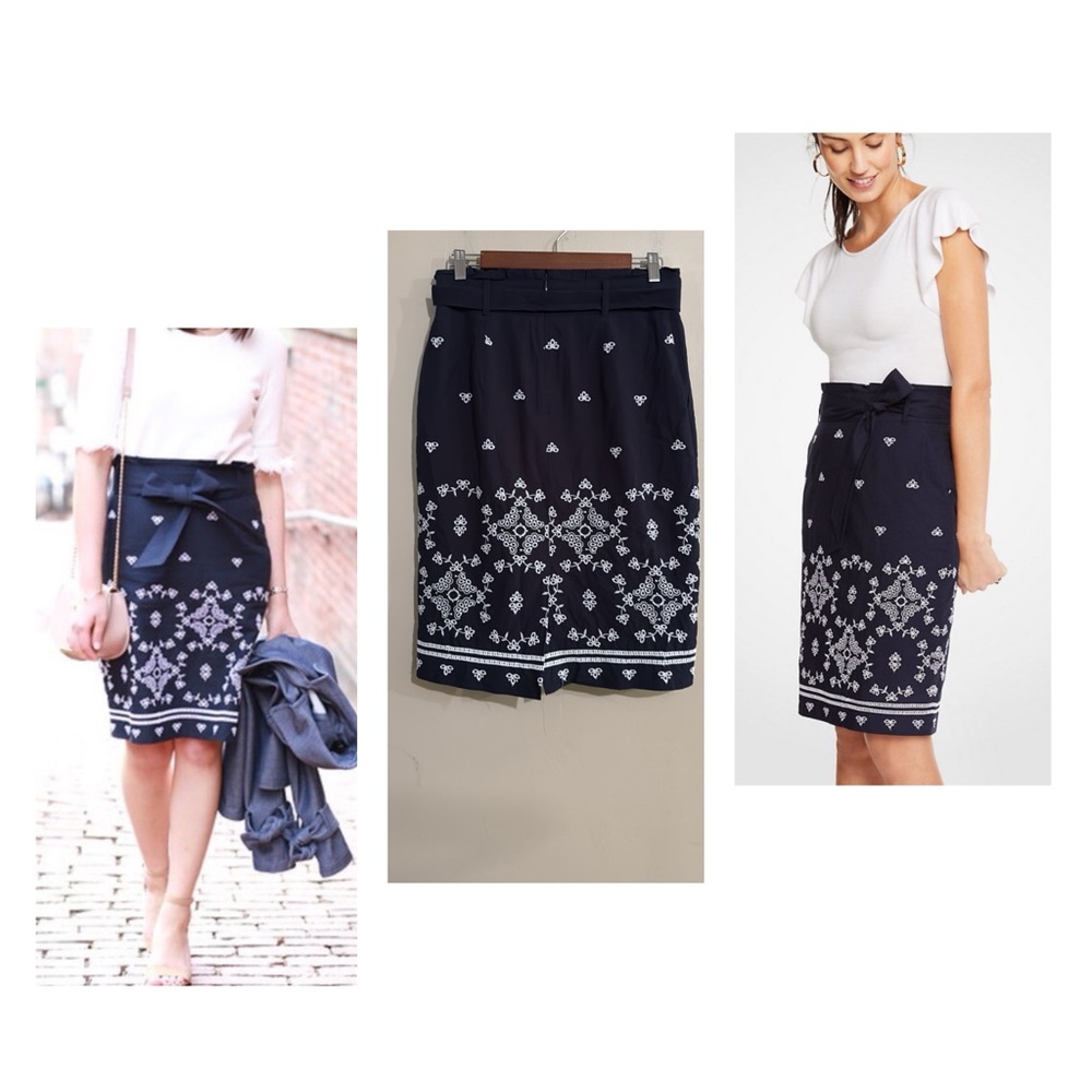 Ann Taylor Navy and White Embroidered Pencil Skirt Lined Women's Size 4 - Picture 10 of 10